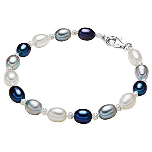 Valero Pearls bracciale da donna in argento sterling 925 con rodio con perle coltivate d'acqua dolce bianco grigio chiaro pervinca 00474521