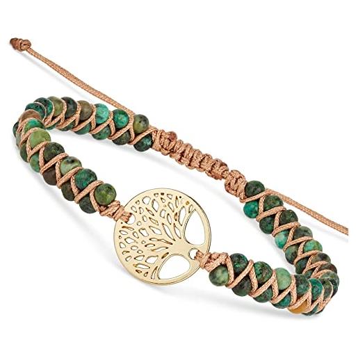 BENAVA bracciale yoga da donna perline di diaspro con ciondolo albero della vita verde | bracciale di pietre dure per la meditazione | 16-24 cm