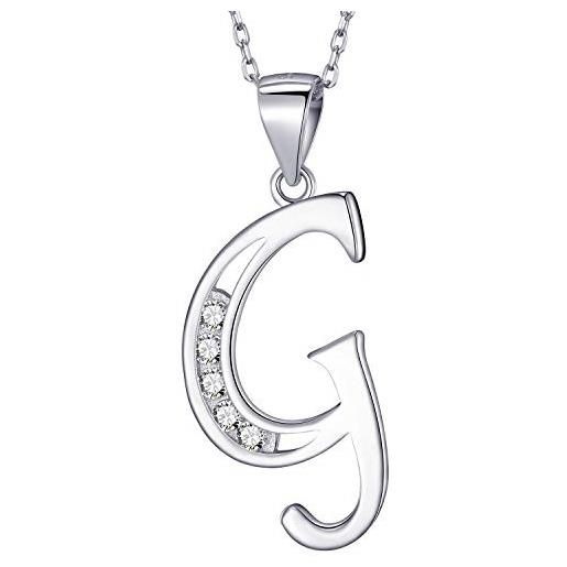 MASADA collana in argento 925 - ciondolo lettera g iniziale con pietre zircone - iniziali nome per donna e ragazza - catena 46 cm confezione borsa in velluto