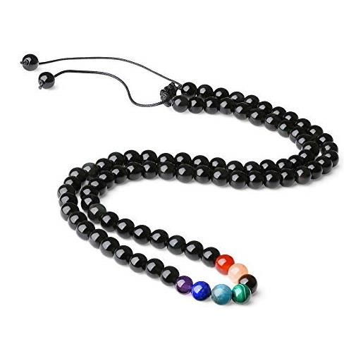 COAI collana unisex regolabile con perle in ossidiana nera e sette chakra