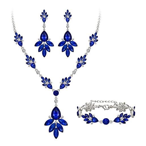 Clearine matrimonio sposa set di gioielli goccia marquise cristalli collana orecchini bracciale set regalo per donne spose blu argento-fondo