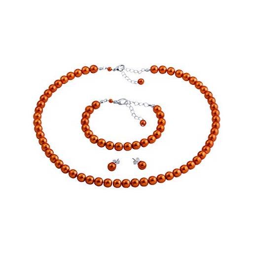 ba bijou-art collana con perle arancioni e orecchini in titanio, 0,8 cm, placcato argento, länge verstelbar, perle di cera, perle di cera
