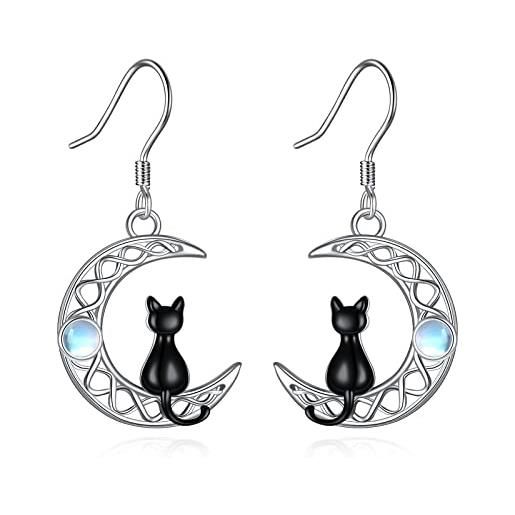 POPLYKE orecchini a forma di gatto nero, in argento sterling, con pietra di luna, gioielli irlandesi, regali per donne, argento sterling