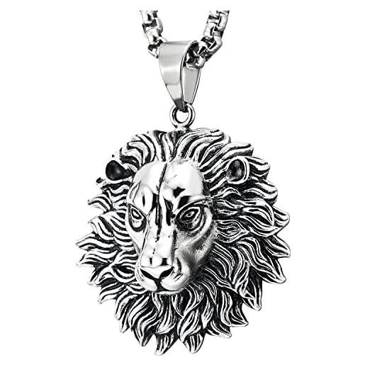 COOLSTEELANDBEYOND annata testa di leone ciondolo, collana con pendente da uomo donna, acciaio inossidabile, 75cm catena del grano