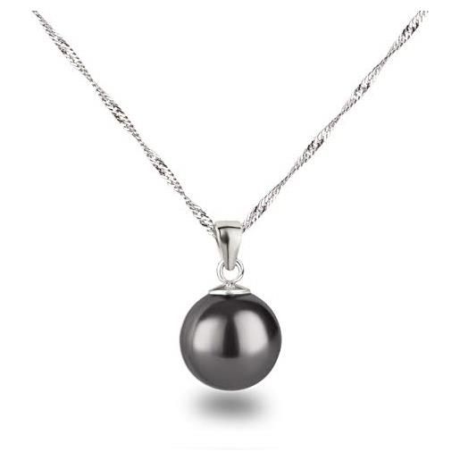 Schöner-SD collana in argento rodiato con ciondolo a forma di perla, 12 mm, perla