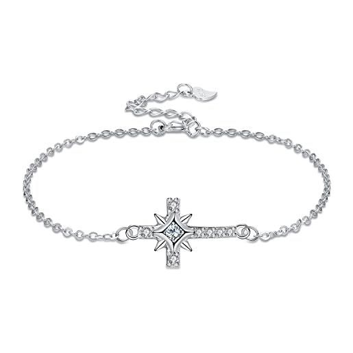 Arrebol bracciale croce religiosa donna argento sterling 925 con 3a zirconia, regalo gioiello per madre/moglie/figlia, regolabile 16+4cm