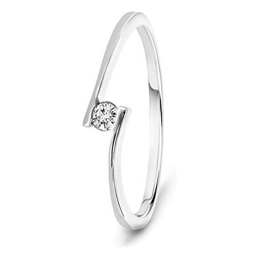 Miore gioielli anello solitario da donna, vero oro bianco 9kt 375 diamante naturale taglio brillante ct. 0,05. Anello di fidanzamento classico con brillante solitario, anello anallergico