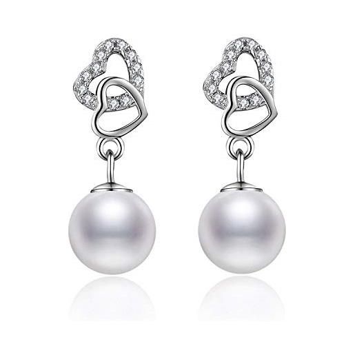 Abiguell - set di orecchini da donna in argento sterling 925 con perla swarovski, a forma di cuore, con elegante confezione regalo