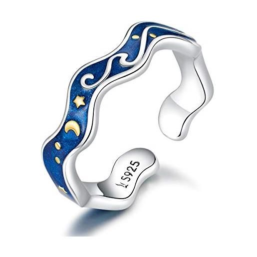 NewL anelli in argento sterling 925 per coppia di amanti del cielo stellato blu di van gogh anello aperto design gioielli accessori, argento sterling