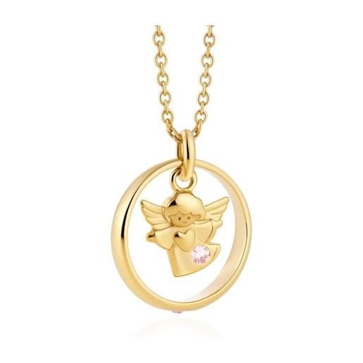 fish collana in oro con angelo protettore e cristallo rosa oro 333 per bambine