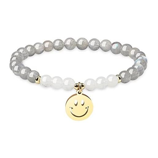 COAI bracciale da donna con perle di labradorite e pietra di luna con charm smile