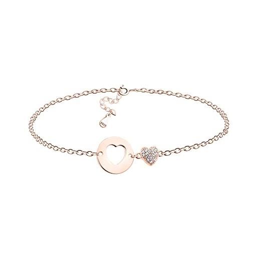 Sofia Milani - bracciale da donna in argento 925 - placcato oro rosa con pietra zircone - ciondolo a cerchio cuore - b0294