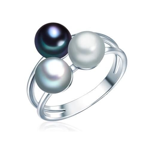 Valero Pearls anello da donna in argento sterling 925 con rodio con perle coltivate d'acqua dolce grigiore grigiore argento blu pavone taglia 10 60020094