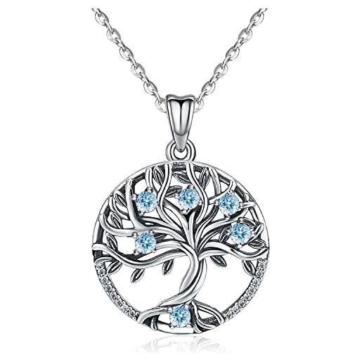 Odinstone ciondolo albero della vita, collana albero della vita da donna in 925 argento sterling ciondolo zirconi cubici gioielli donna idee regalo per mamma& amante (blu)