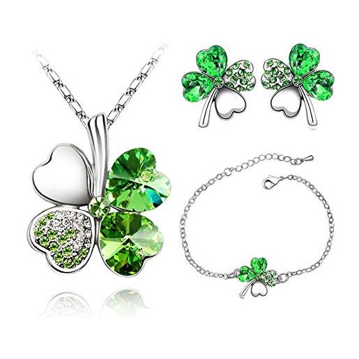 AILUOR set di gioielli di quadrifoglio, cristallo di moda austriaco lucky quadrifoglio collana bracciale o orecchini verde