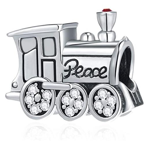 CRISNATA motore del treno della pace charms, fit pandora travel braccialetto, argento sterling 925 con perle rosse cz, regalo di compleanno per la laurea/natale