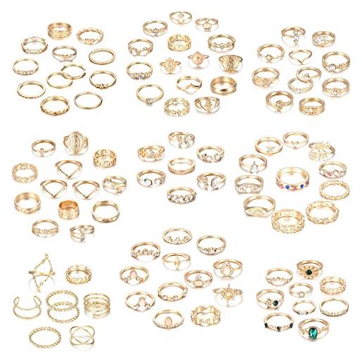 Dochais 97 pezzi set di anelli per le nocche in stile bohémien, set di anelli da dito vintage, anelli midi impilabili, opali, cavi, intagliati a fiore, anelli a falange per donne ragazze uomini