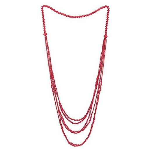 COOLSTEELANDBEYOND rosso perline lunga statement dichiarazione collana multi strati cascata catena con cristallo perline charms pendente