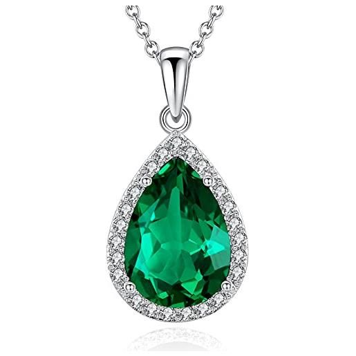 VONSSY dichiarazione verde smeraldo birthstone collana diamante avvolto waterdrop ovale vintage cristallo gemma ciondolo a goccia collana serpeverde pera