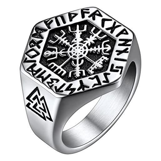 FaithHeart anello da uomo argento bussola vichingo esagonale con rune vihinghe anello amuleto mitologia nordica punk hiphop per uomo regalo compleanno festa del papà