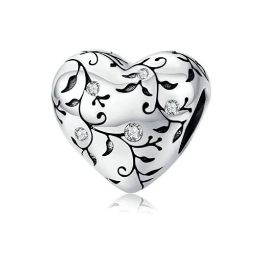 Annmors charms heart flower bead charm donna argento ciondolo a forma di, in argento sterling 925 e cubic zirconia, compatibile con braccialetti e collane europei
