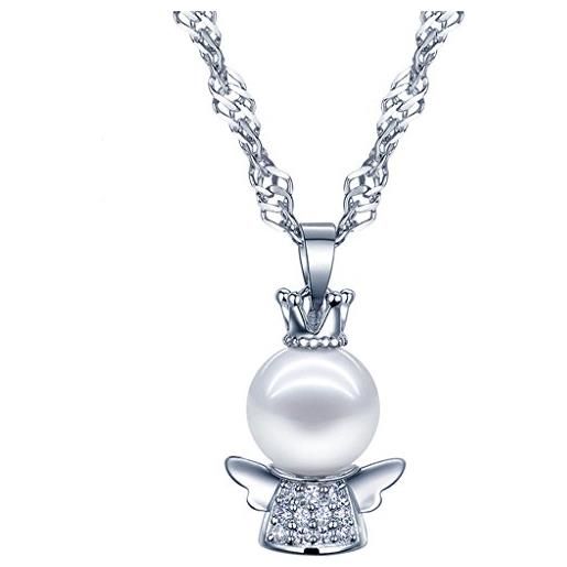 Yumilok collana con ciondolo angelo custode per donne e bambine, Yumilok, in argento sterling 925, perla, zirconi