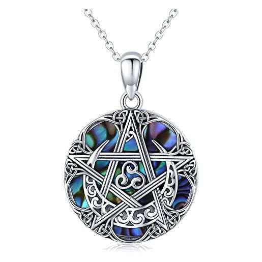 Eusense pentacolo collana pentagramma ciondolo pagan wiccan tripla dea della luna amuleto magico argento 925 gioielli