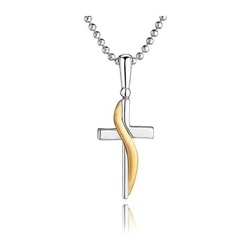 fish collana pesce croce ragazzi ragazze in argento sterling 925 con pendente dorato