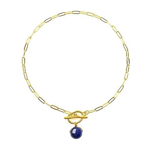 COAI collana paper clip in acciaio inox con ciondolo perla sfera in lapislazzuli