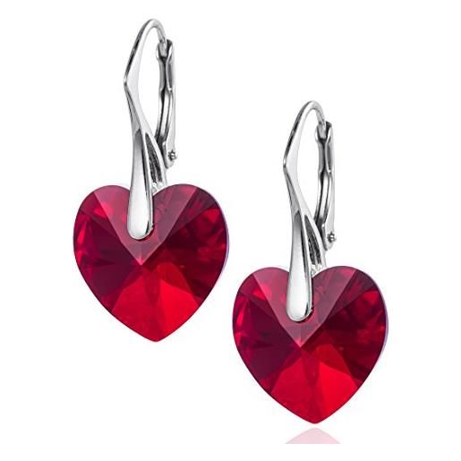 LillyMarie donne orecchini d'argento argento sterling 925 rosso swarovski elements originali cuore confezione regalo regalo fidanzata