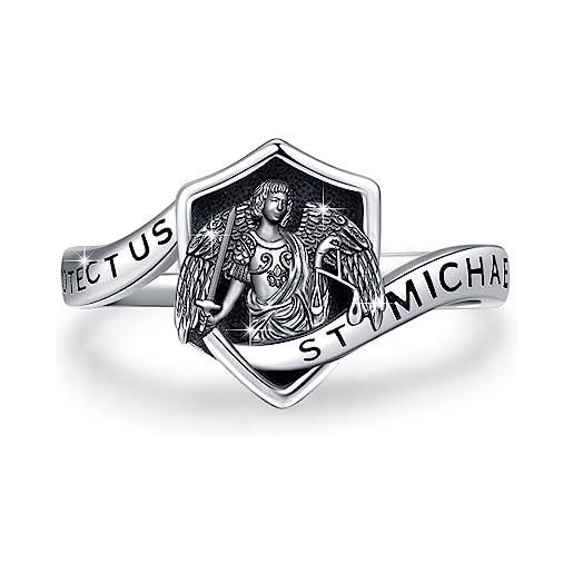 ECHOOY san michele anello da uomo, in argento sterling 925, aperto, regolabile, con amuleto di san michele e san michele, argento sterling