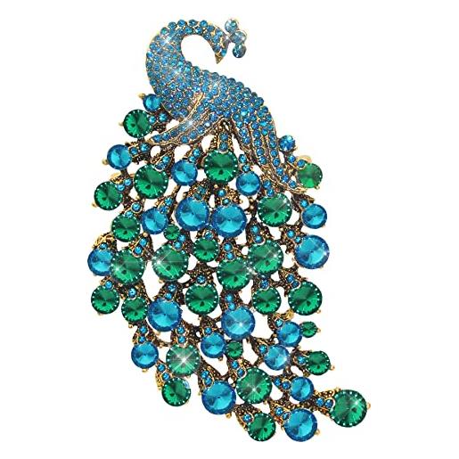 KristLand peacock spilla pin grande animale uccelli spilla con cristalli scintillanti strass per le donne donne party matrimoni outfits bridal birthday gift box blu verde