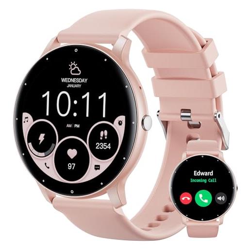 TIFOZEN smartwatch uomo donna con chiamate e assistente vocale, 1,39'' orologio digitale con cardiofrequenzimetro/spo2/sonno, impermeabil ip68 e 30 sportivo, orologio fitness per android ios (rosa)