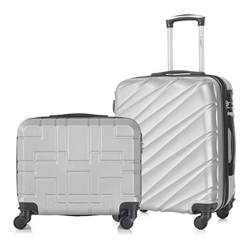 R.Leone valigia set 2 pezzi 56x45x25 cm + 45x36x20 cm easy. Jet trolley bagaglio a mano in abs 4 ruote 2130 (set 2 pezzi s+xs, argento)
