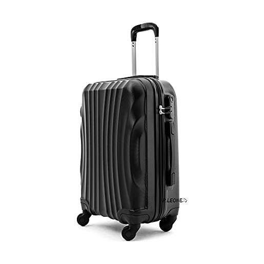 R.Leone valigia da 1 fino a set 4 trolley rigido grande, medio, bagaglio a mano e beauty case 4 ruote in abs 2037 (grigio, l grande)