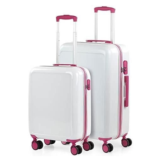 ITACA - leggero set valigie - set valigie rigide per viaggi aereo - set trolley valigia rigida - set valigie rigide con serratura - set valigia trolley di piccola 702600, bianco-fucsia
