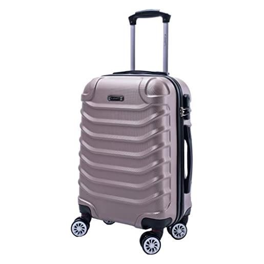 R.Leone valigia da 1 fino a set 4 trolley rigido grande, medio, bagaglio a mano e beauty case 8 ruote in abs 2026 (rose gold, l grande)
