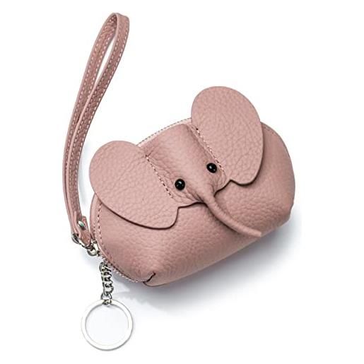 Dajingkj colore della caramella portachiavi portafoglio polso per le donne carino elephat portamonete sacchetto portachiavi in pelle rossetto trucco borsa, rosa, misura unica