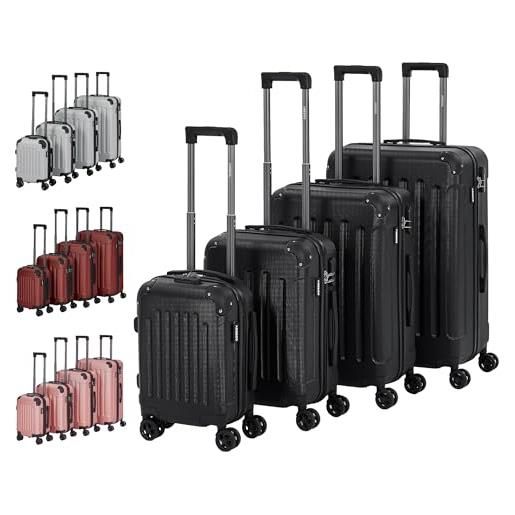 Arebos s-m-l-xl - set di 4 valigie da viaggio, con manico telescopico, con serratura tsa con ruote a 360°, colore: nero, nero , set di valigie rigide con ruote girevoli