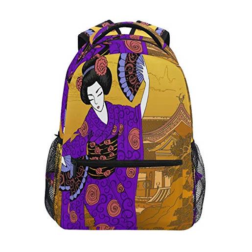 TropicalLife oowow zaino scuola geisha donna giapponese kimono daypack leggero impermeabile college laptop zaino scuola elementare borsa a tracolla grande bookbag per bambini adolescenti