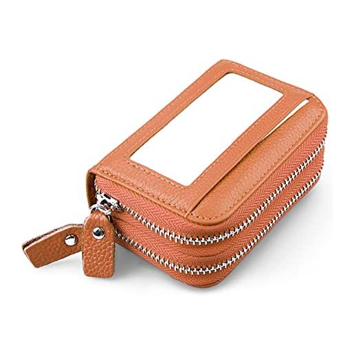 Karoukee portafoglio piccolo minimalista per donna porta carte di credito con blocco rfid in vera pelle di vacchetta classica, portamonete multiuso con 2 scomparti con cerniera