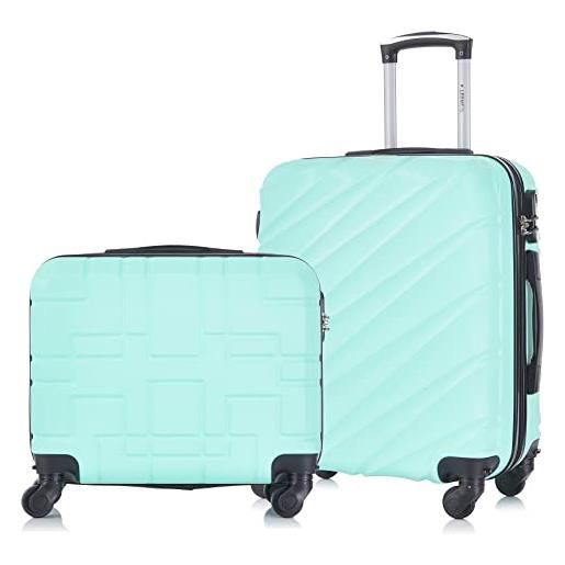 R.Leone valigia set 2 pezzi 56x45x25 cm + 45x36x20 cm easy. Jet trolley bagaglio a mano in abs 4 ruote 2130 (set 2 pezzi s+xs, verde acqua)