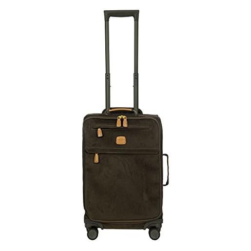 Bric's trolley collezione life, valigia bagaglio a mano con tasche con zip e 4 ruote, effetto scamosciato, dimensioni 37x55x23, olive