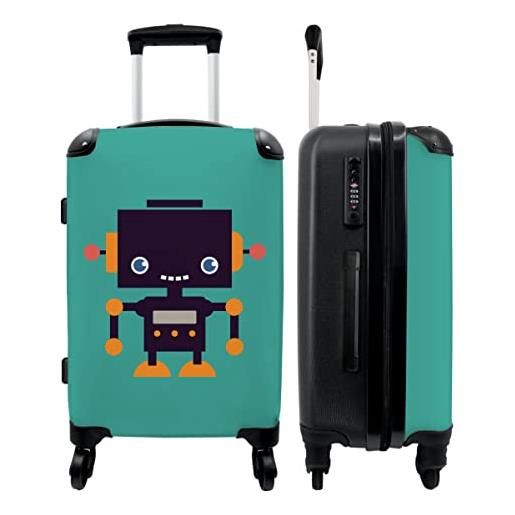 NoBoringSuitcases.com® valigie trolley in offerta luggage valigia trolley rigido bambino valigia grande robot - verde - antenna - arancione - 67x43x25cm