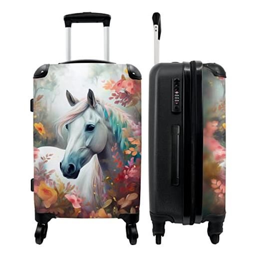 NoBoringSuitcases.com® valigia rigida grande travel bag trolley ragazza valigia grande cavallo - natura - fiori - animali - foresta - 67x43x25cm