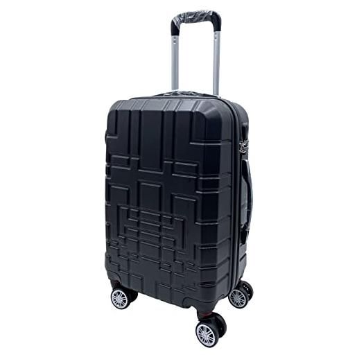 R.Leone valigia da 1 pezzo fino a set 4 trolley rigido grande, medio, bagaglio a mano e beauty case 4 ruote in abs 611 (l valigia grande, nero)