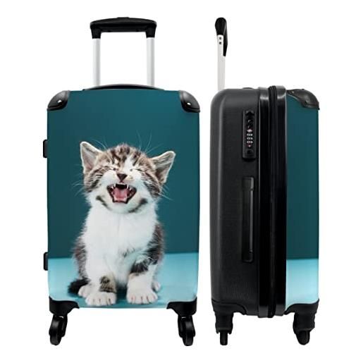NoBoringSuitcases.com® valigia rigida trolley grande rigido valigia travel bag valigie bambino valigia grande gattino - gatto - blu - 67x43x25cm