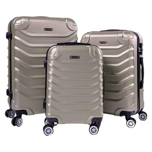 R.Leone valigia da 1 pezzo fino a set 4 trolley rigido grande, medio, bagaglio a mano e beauty case 4 ruote in abs 2026 (oro, set 3 s m l)