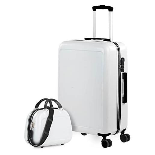 ITACA - set valigia media e valigia bagaglio a mano. Set valigie rigide per viaggi aereo - set trolley valigia rigida - set valigie rigide con lucchetto 702660b, bianco