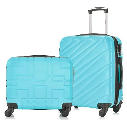 R.Leone valigia set 2 pezzi 56x45x25 cm + 45x36x20 cm easy. Jet trolley bagaglio a mano in abs 4 ruote 2130 (set 2 pezzi s+xs, celeste)